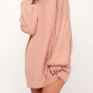 Blush Pink Fuzzy Sweater Dress